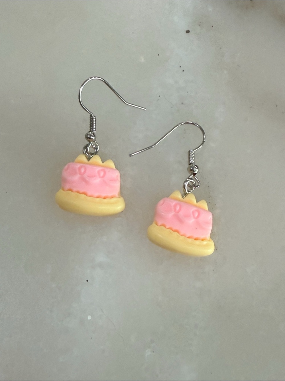Cute Pink & Yellow Cake Charm Dangle Earrings Handmade Novelty Gift Jewelry